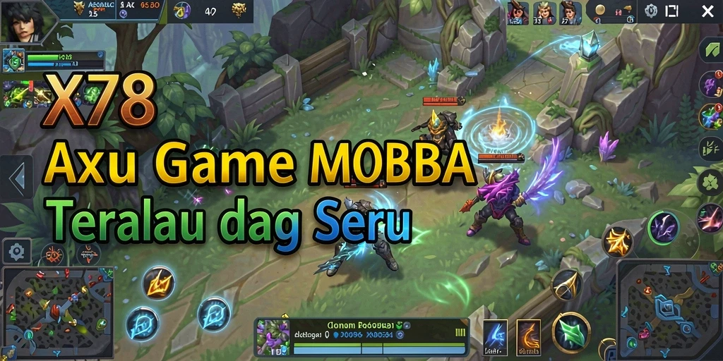 Screenshot game X78 menampilkan aksi pertempuran MOBA yang seru.